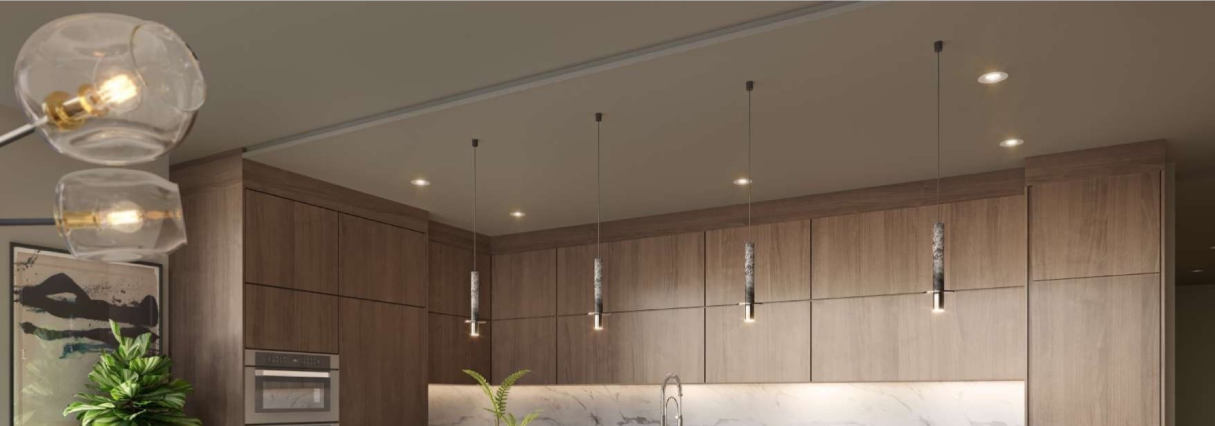 Chef-inspired kitchen at The Lincoln Coconut Grove Residences — Snaidero cabinetry, quartz countertops, integrated panelized refrigerator, Miele induction cooktop.
