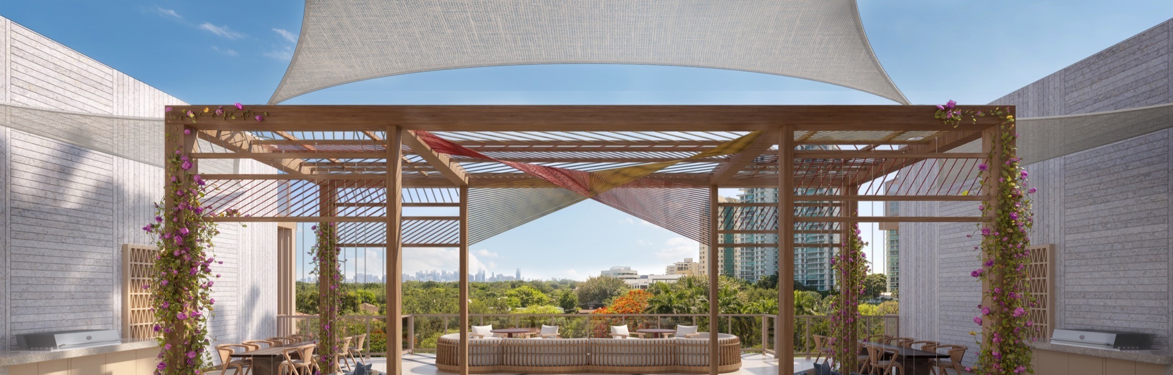 Rooftop lounge at The Lincoln Coconut Grove Residences — outdoor seating area perfect for private events and casual entertaining.