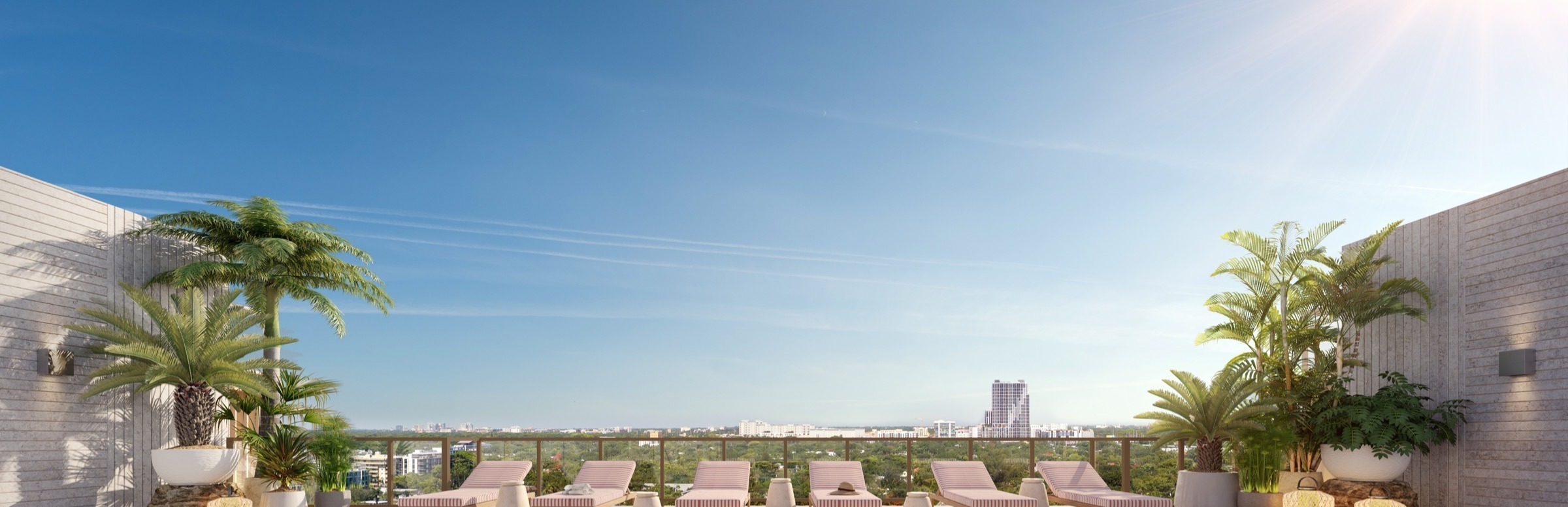 Rooftop pool at The Lincoln Coconut Grove Residences — 40-foot heated lap pool with covered cabanas and panoramic Coconut Grove views.